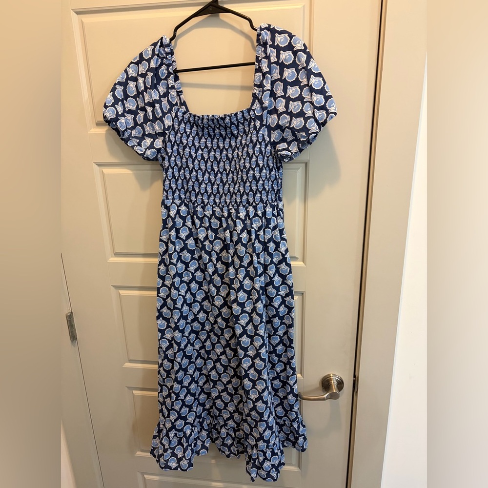 J.Crew Blue and White Floral Smocked Dress